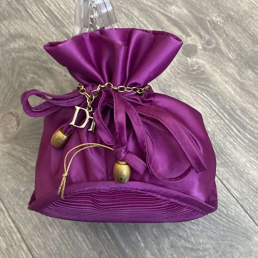 Vintage Rare Christian Dior Parfums Purple Satin Small Drawstring Makeup Bag